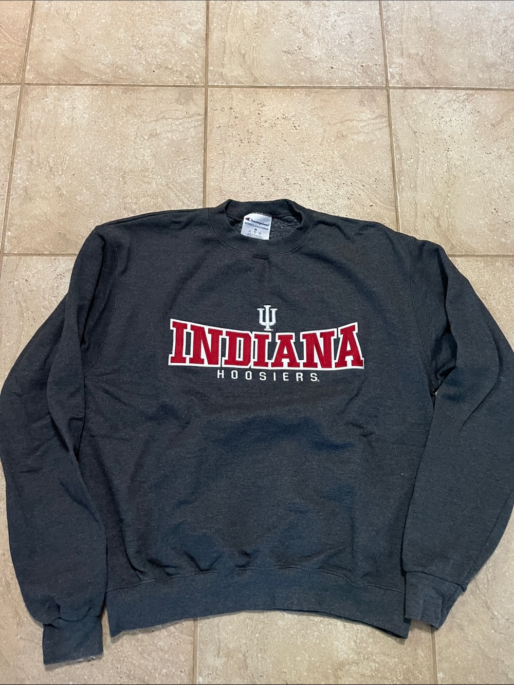 Champion Indiana Hoosiers Charcoal Crewneck with Red Lettering